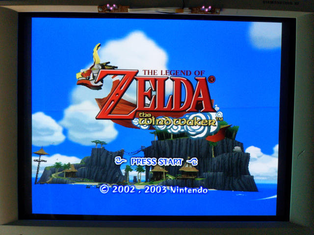 Photo of The Wind Waker's title screen running on a VGA CRT